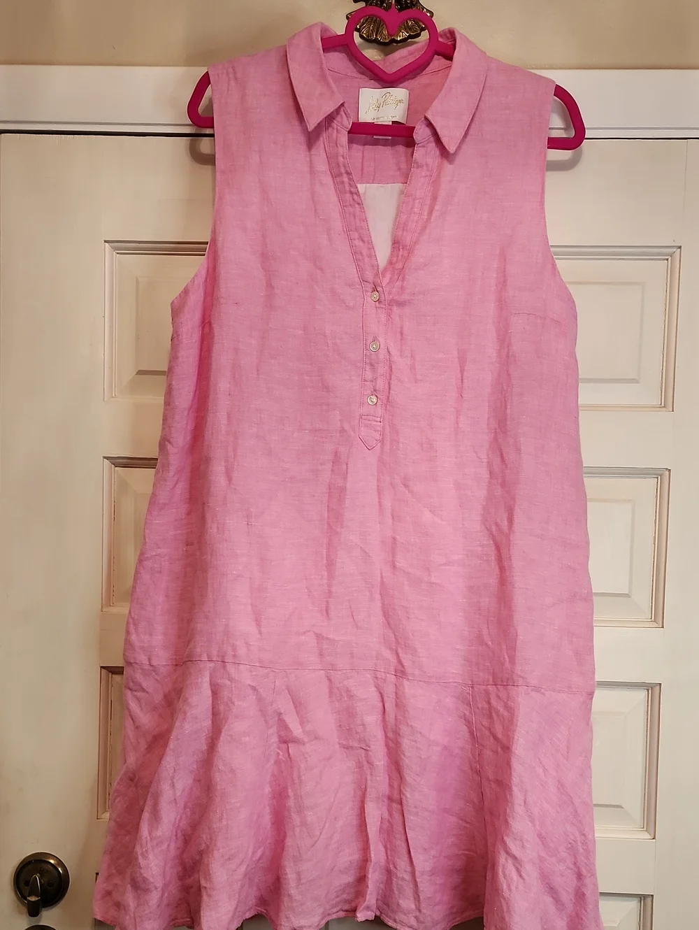 Lilly Pulitzer 100% Linen Pink Collared DRESS With Cotton Lined SLIP ATTACHED - Picture 1 of 8